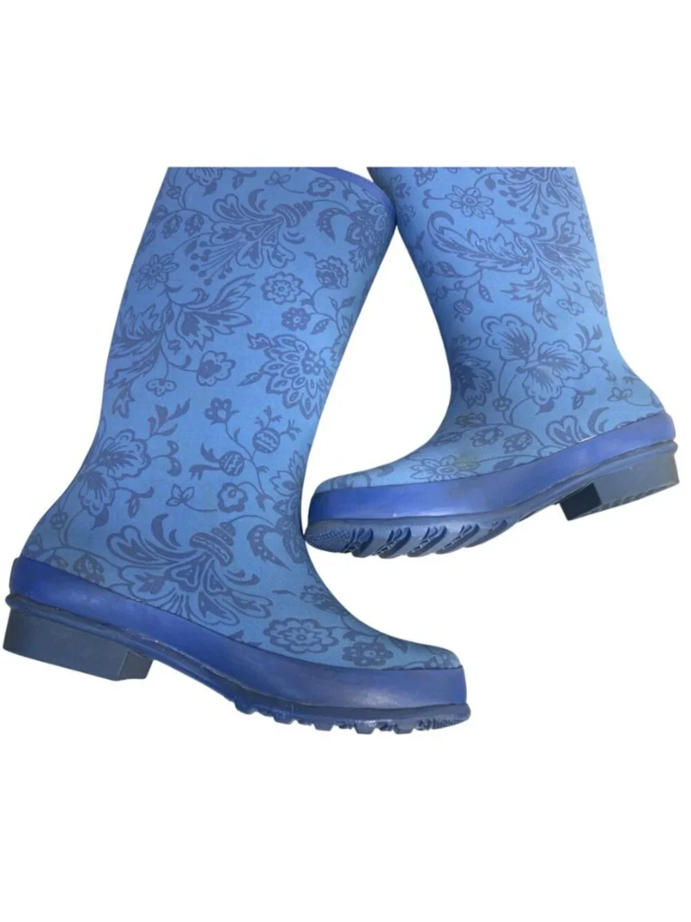 L.L.Bean Wellie Rain Boots Women's 9M Blue Floral Waterproof Rubber Gardening